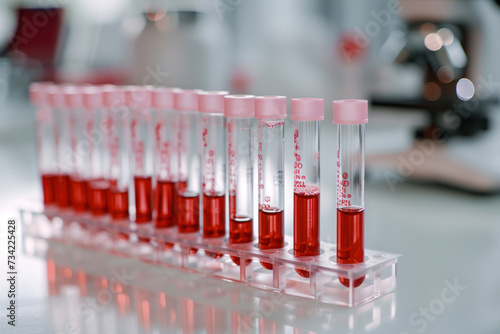 The test tubes with blood samples on a white background.