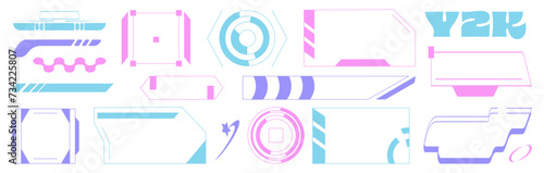 Set with Y2K elements. Aesthetic abstract vector shapes. Simple forms, symbols and frames y2k style.
