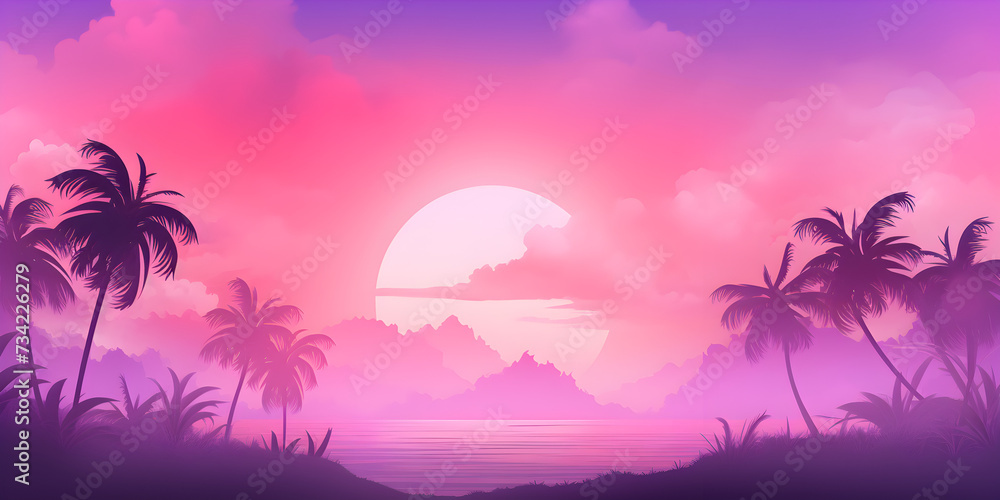 Gradient pink and purple abstract tropical theme background