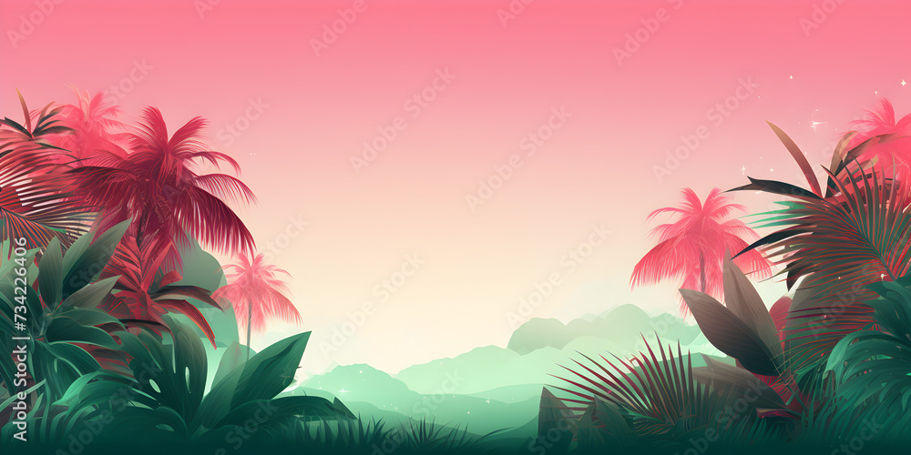 Gradient pink and green abstract tropical theme background