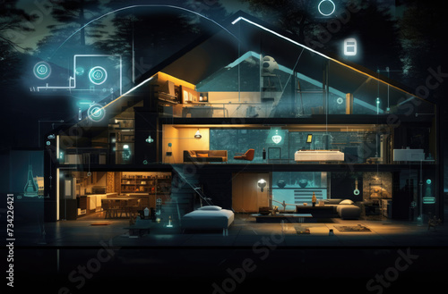 Digital composite of smart House with network interface In the evening © Ruslan Russland
