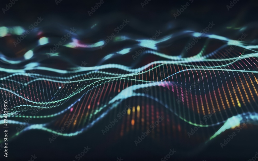 A high-tech image of futuristic digital waves with a multicolored particle system on a dark background, suggesting advanced data analysis or music visualization.
A high-tech image of futuristic digital waves with a multicolored particle system on a dark background, suggesting advanced data analysis or music visualization.