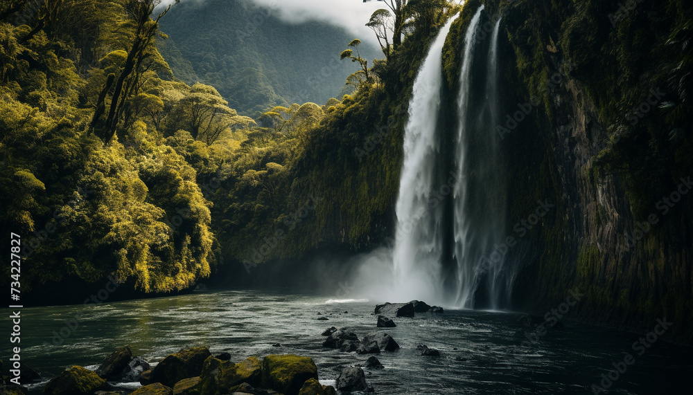 Majestic mountain range, flowing water, tranquil scene, natural beauty generated by AI Majestic mountain range, flowing water, tranquil scene, natural beauty generated by AI