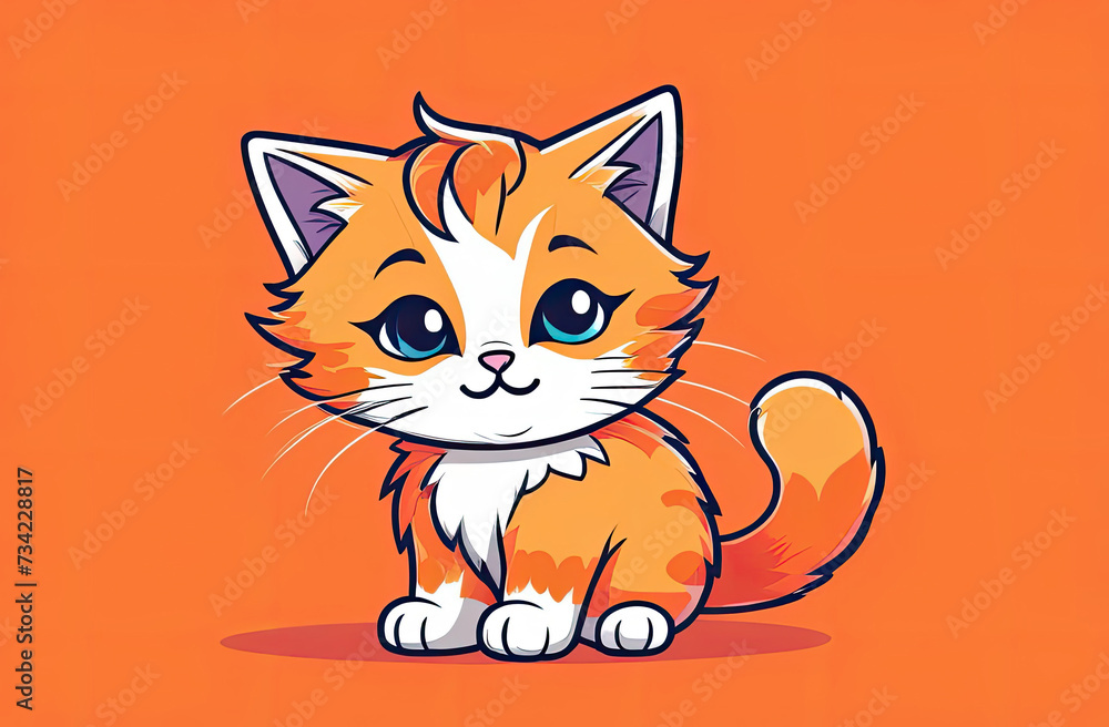 red cat sits on a orange background. Cute ginger kitten in cartoon style. illustration for postcard, banner, web, design, arts red cat sits on a orange background. Cute ginger kitten in cartoon style. illustration for postcard, banner, web, design, arts