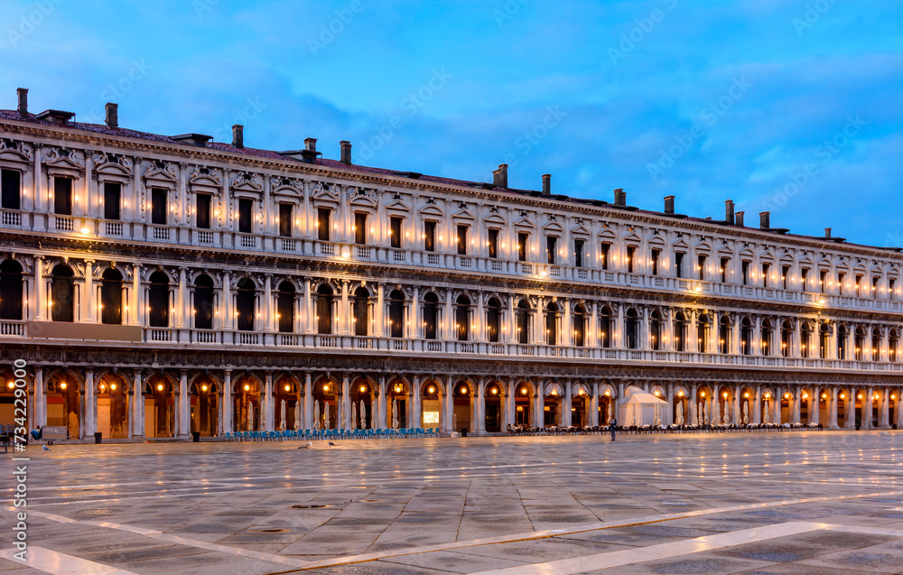 Architecture of St. Mark's square in center of Venice at sunrise, Italy