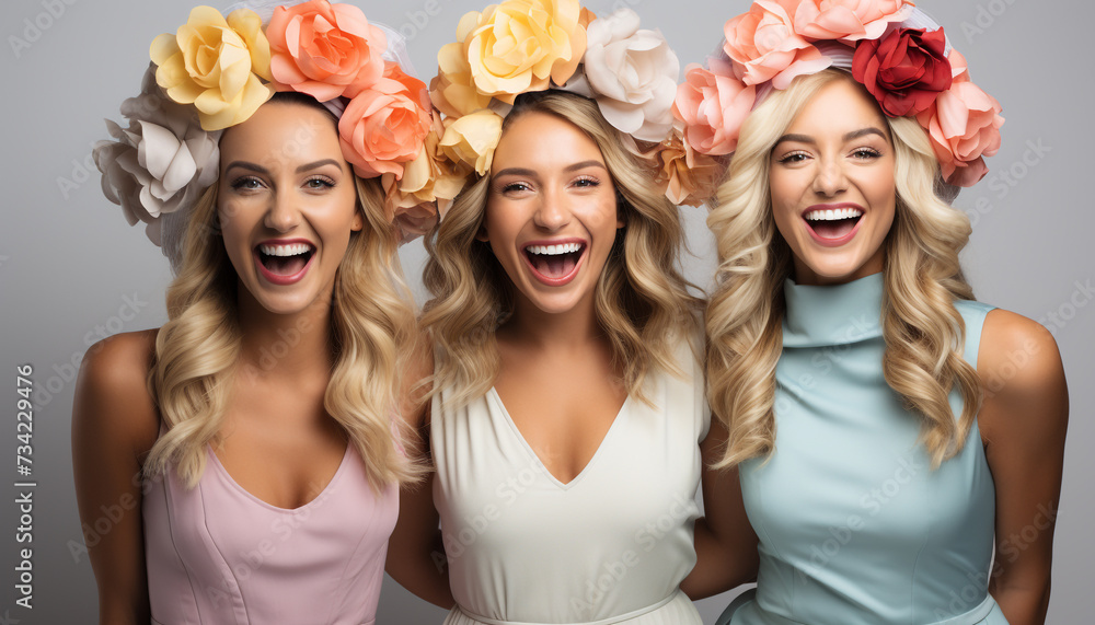 Three beautiful women in a studio shot, smiling and looking at the camera generated by AI Three beautiful women in a studio shot, smiling and looking at the camera generated by AI