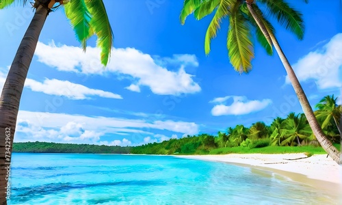Beautiful tropical beach and sea with coconut photo