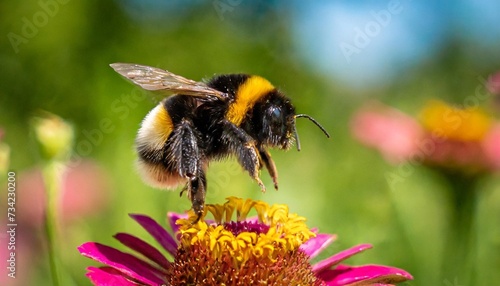 a cute bumblebee approaching a flower © Pauline