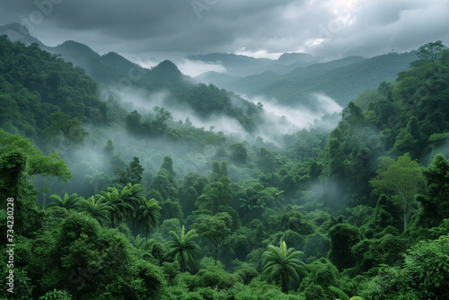 Lush green rain forest filled with an abundance of trees nature wallpaper 8K high resolution background © Spicy World