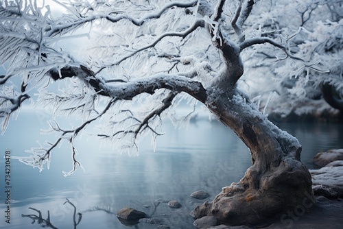 Branches of broken trees under the weight of the ice.  generative IA