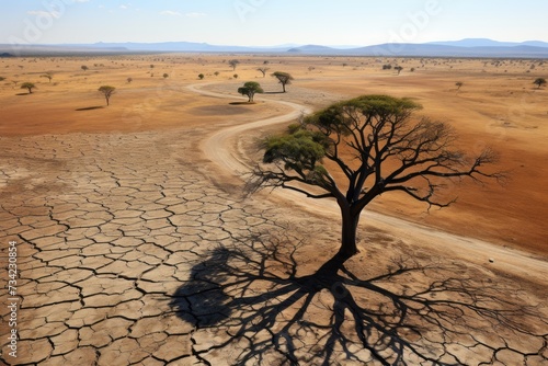 Desert devastated by drought, exhausted vegetation., generative IA