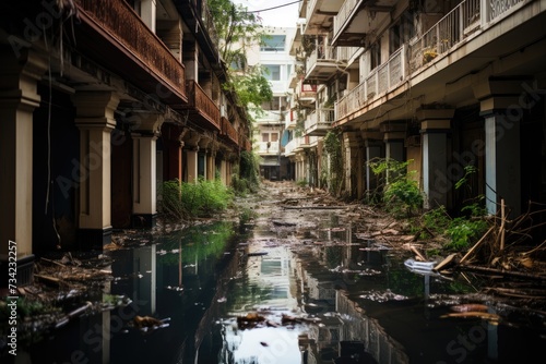 Flooded streets, submerged cars after flooding., generative IA