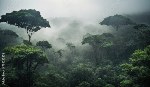Jungle forests in fog