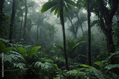 Jungle forests in fog