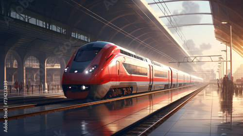 Modern high-speed train at the station. 3D rendering.