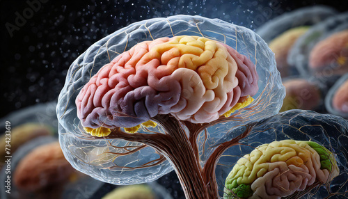 Fantasy brain model in abstract background. 