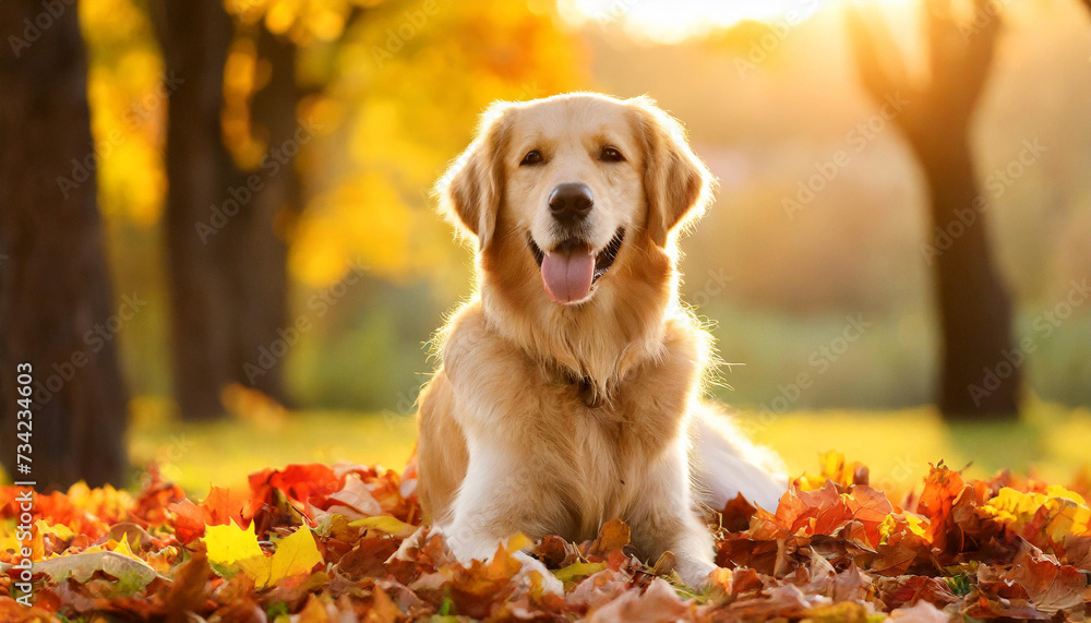 Golden retriever dog in the grass at the sunset. Golden retriever dog in the grass at the sunset.