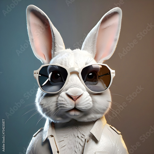 Nonsense surreal image: friendly rabbit wearing sunglasses. AI generated image. © wesleyyaya