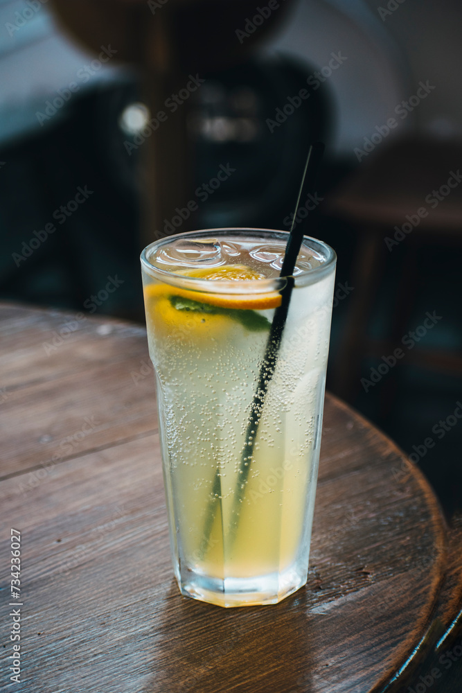 freshly made lemonade on the table in the cafe. Lemonade with ice was prepared in the summer cafe freshly made lemonade on the table in the cafe. Lemonade with ice was prepared in the summer cafe