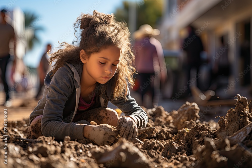 Communities come together to rebuild after the hurricane., generative IA