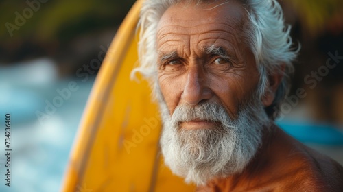 Senior with Surfboard in Stylized 169 Aspect Ratio