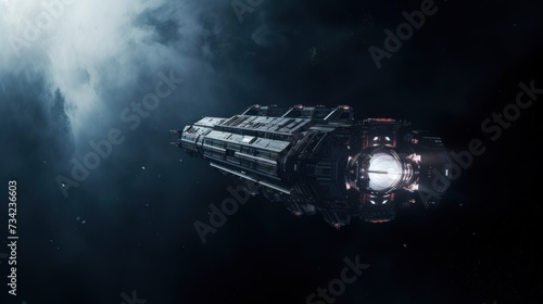 Wallpaper Mural Spaceship in the Universe, spacecraft flying in deep space with stars in the background. Future scientific vessel technology, space travel. Torontodigital.ca