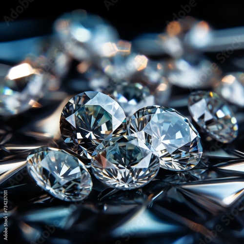 Gleaming and extravagant diamonds  illuminated by sun rays  carefully dispersed on a sophisticated gray background