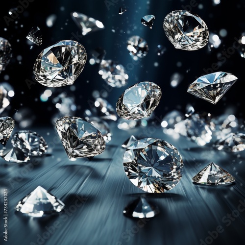 Gorgeous diamonds sparkling beautifully in the radiant sun rays on a sophisticated gray background