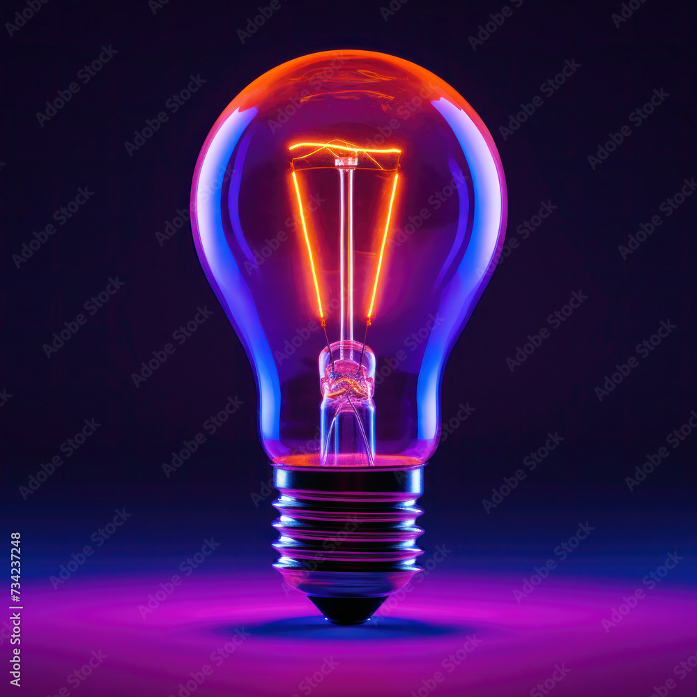 Futuristic Light bulb lamp in neon light. Concept of Ideas for presenting new ideas Great innovation new beginning. Futuristic Light bulb lamp in neon light. Concept of Ideas for presenting new ideas Great innovation new beginning.