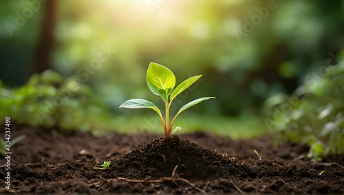 Development of seedling growth Planting seedlings young plant in the morning light on nature background