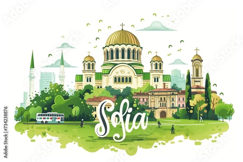 Artistic Sketch of Sofia's Saint Alexander Nevsky Cathedral with a Creative Flair - Suitable for Historical Education and Artistic Posters