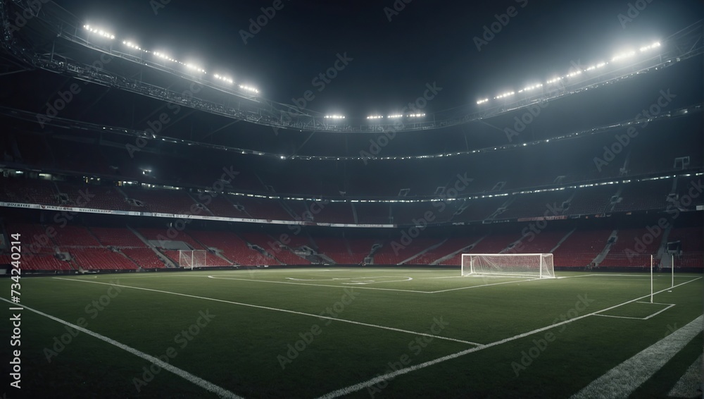  Football field illuminated by stadium lights
