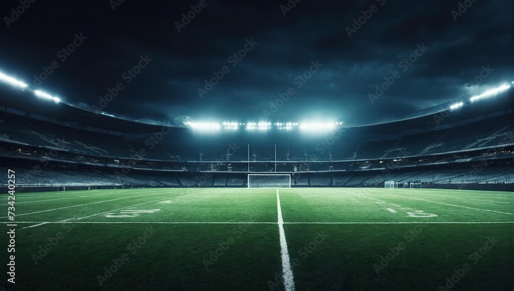 Football field illuminated by stadium lights - obrazy, fototapety, plakaty 