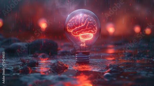 light bulb with a glowing brain