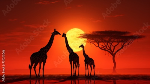 Enchanting sunset casting warm glow over serene safari landscape, evoking tranquility