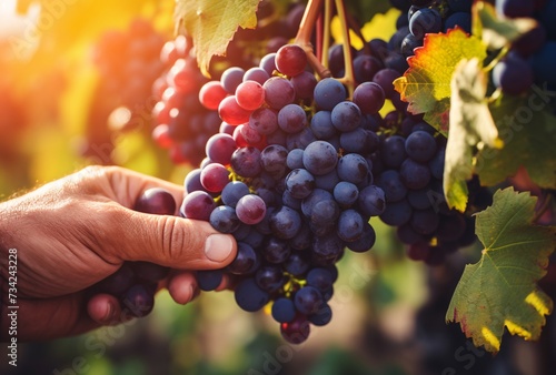 a person's hand picking grapes from a vine