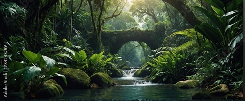 Deep tropical jungles with water stream