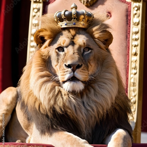 Royal lion sitting on a throne  closeup.