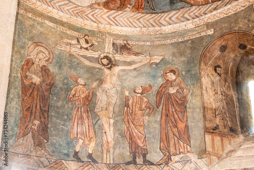 Calvary with a crucified Christ, Gothic paintings, Church of San Martín de Tours, Gazeo, Álava, Spain, Europe photo