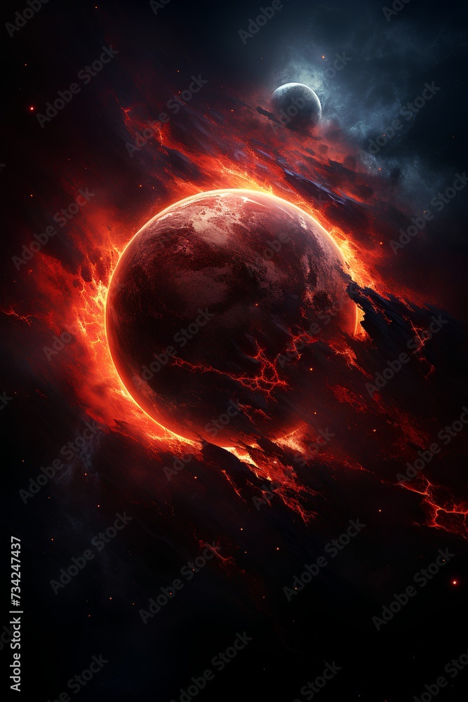 large bright red planet floating in dark space large bright red planet floating in dark space