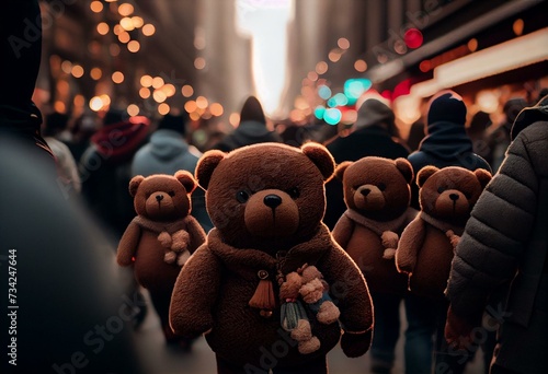 Valentines day Teddy march in city. Generative AI