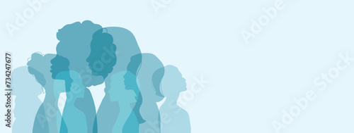 Woman silhouette isolated vector illustration. Modern blue colored photo