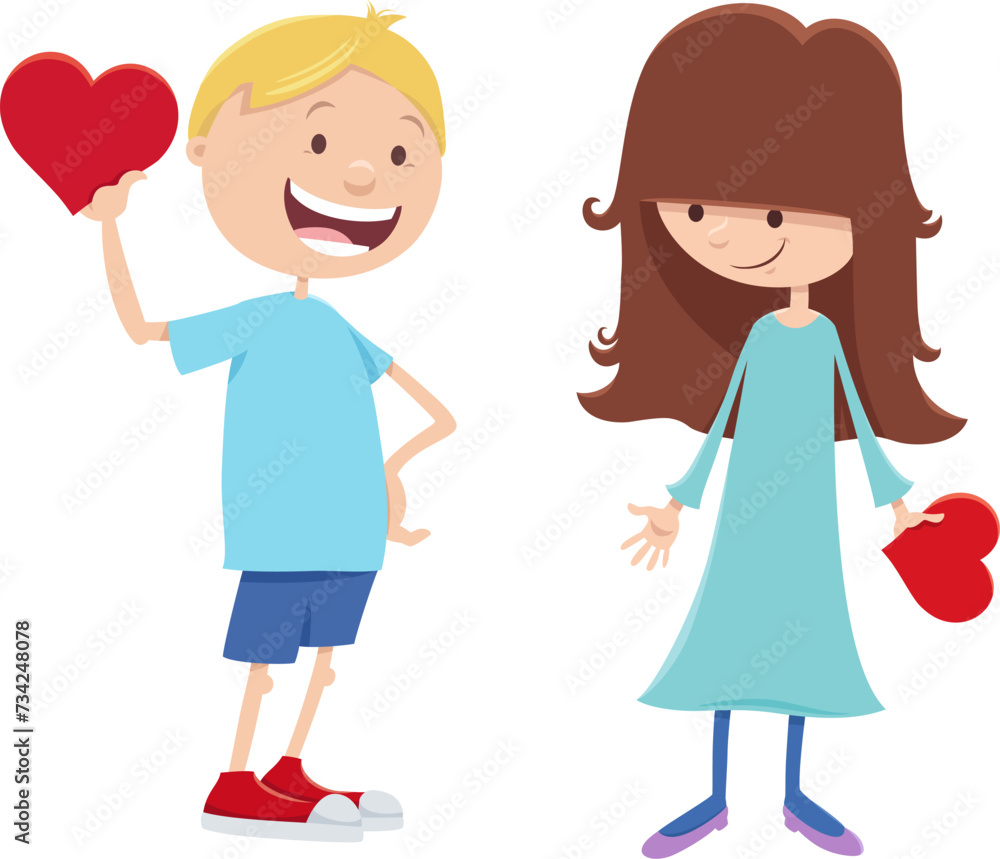 cartoon girl and boy characters on Valentines Day cartoon girl and boy characters on Valentines Day
