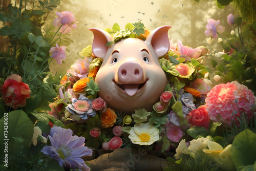 piggy bank with flowers