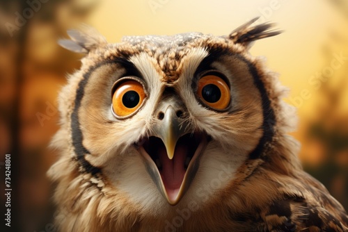Majestic Owl portrait. Bird eye beak. Generate Ai © juliars