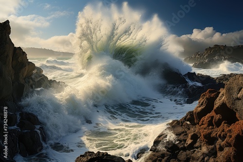 Giant waves collide on the coast during maritime storm., generative IA