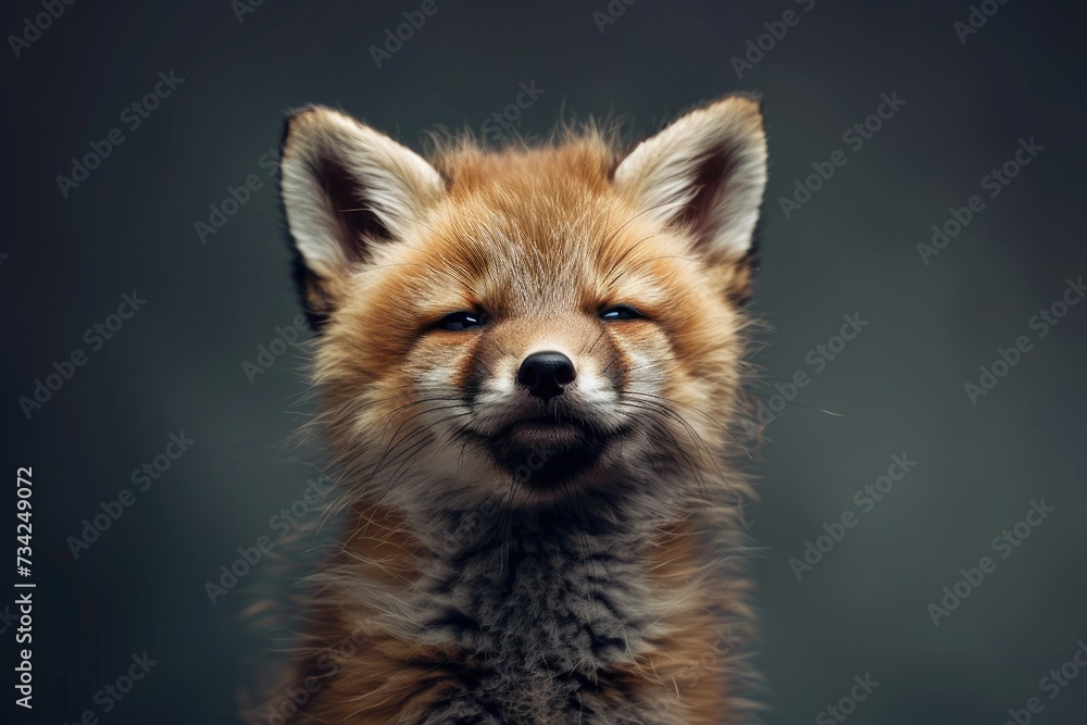 Naklejka premium Majestic Red Fox Portrait: Portrait of a majestic red fox with an intense gaze and fine fur details