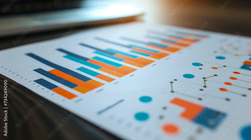 close-up of printed data charts, including bar graphs, line graphs, and pie charts, representing statistical analysis or business report findings. close-up of printed data charts, including bar graphs, line graphs, and pie charts, representing statistical analysis or business report findings.