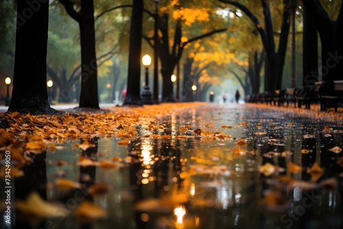 Intense rain shakes trees in park, furious wind., generative IA