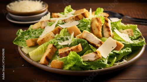 Salade césar savoureuse dans une assiette brune